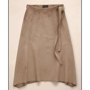Aritzia Babaton Cecily Faux Suede  A-Line Midi Skirt Sz 4 Taupe Self-tie belt
